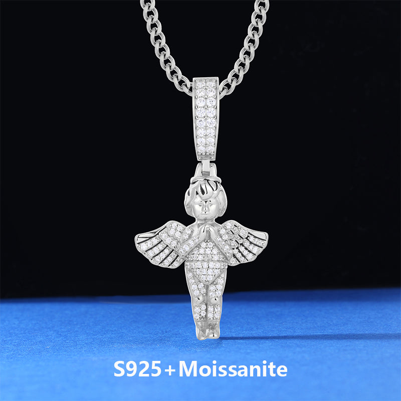 Blessed Angel | VVS D Color Moissanite Diamond Sterling Silver Hip Hop Prayer Hands Pendant