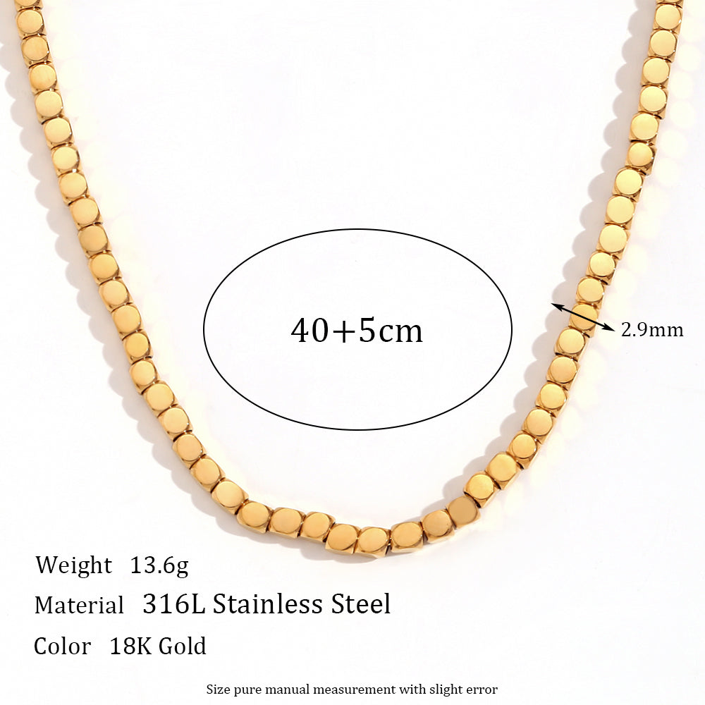18k Gold Stainless Steel Cubic Beads Women's Tarnish Free Chain Necklace