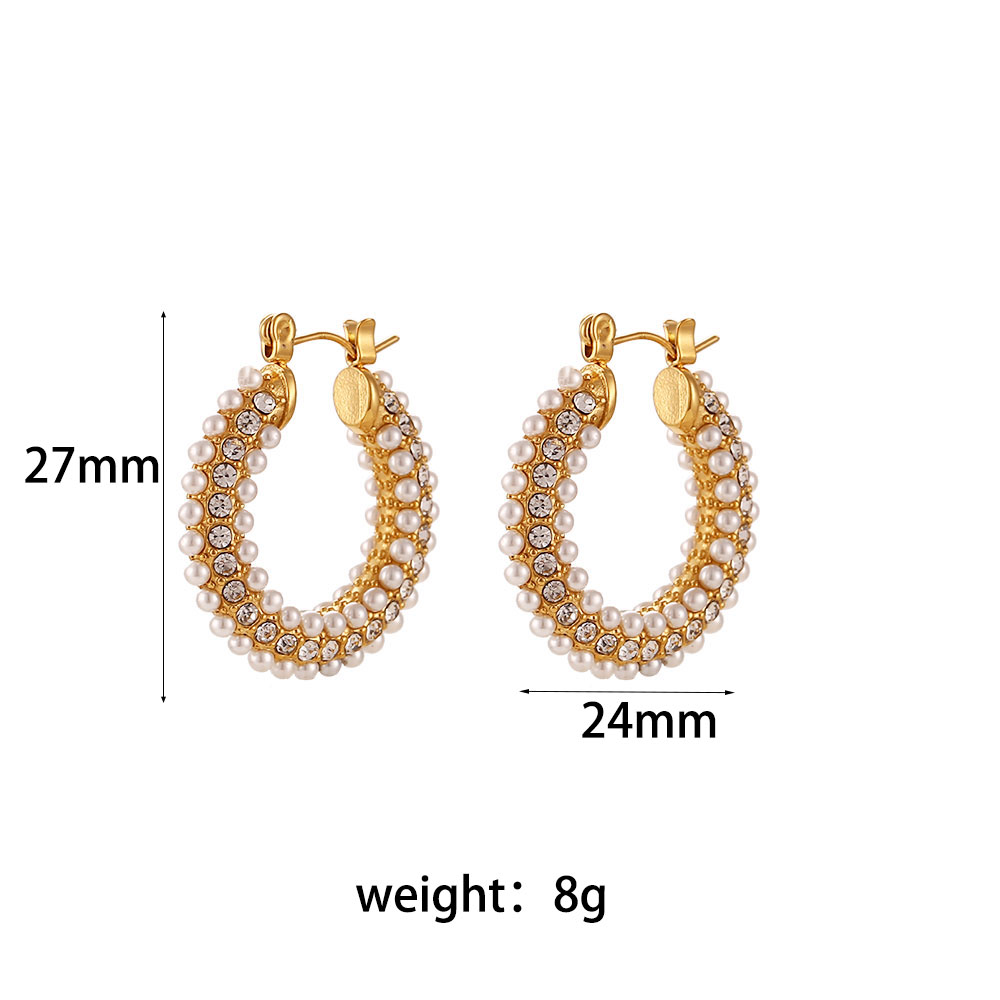 Ladies 10 styles Imitaion Pearl 18k Gold Waterproof Stainless Steel Earrings