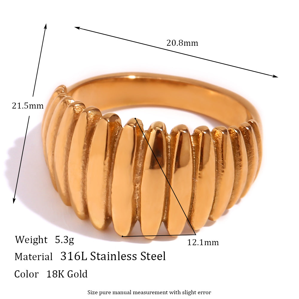 18k Gold Stainless Steel Fine Polished Textured Wide Dome Waterproof Rings For Women