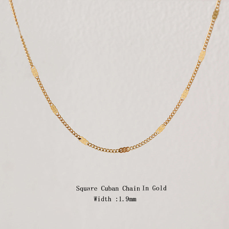 18k Gold Stainless Steel Thin Delicate Link Flower Coin Cuban Chain Layered Necklace