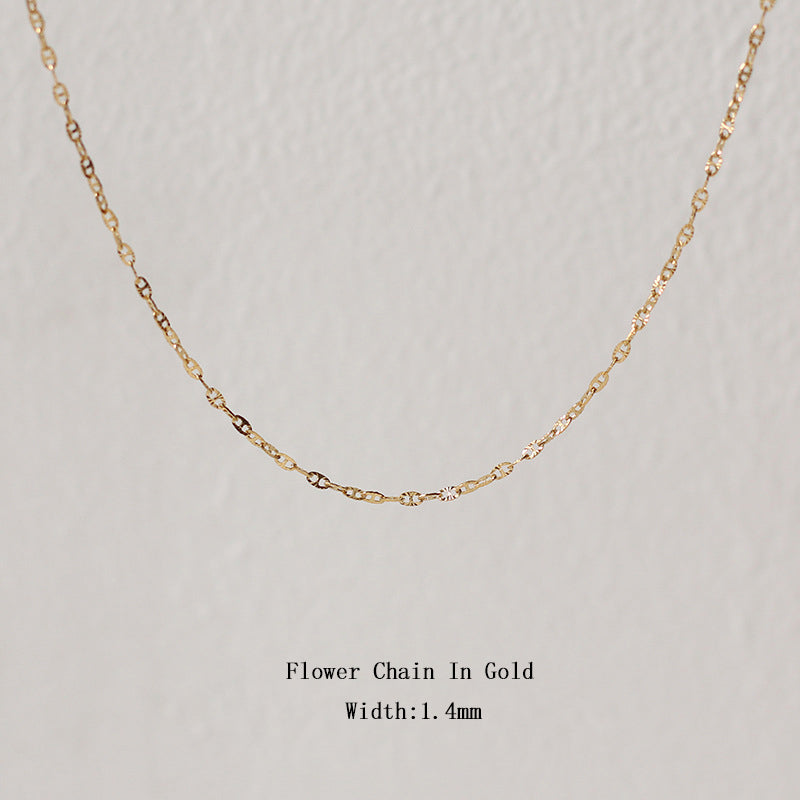 18k Gold Stainless Steel Thin Delicate Link Flower Coin Cuban Chain Layered Necklace
