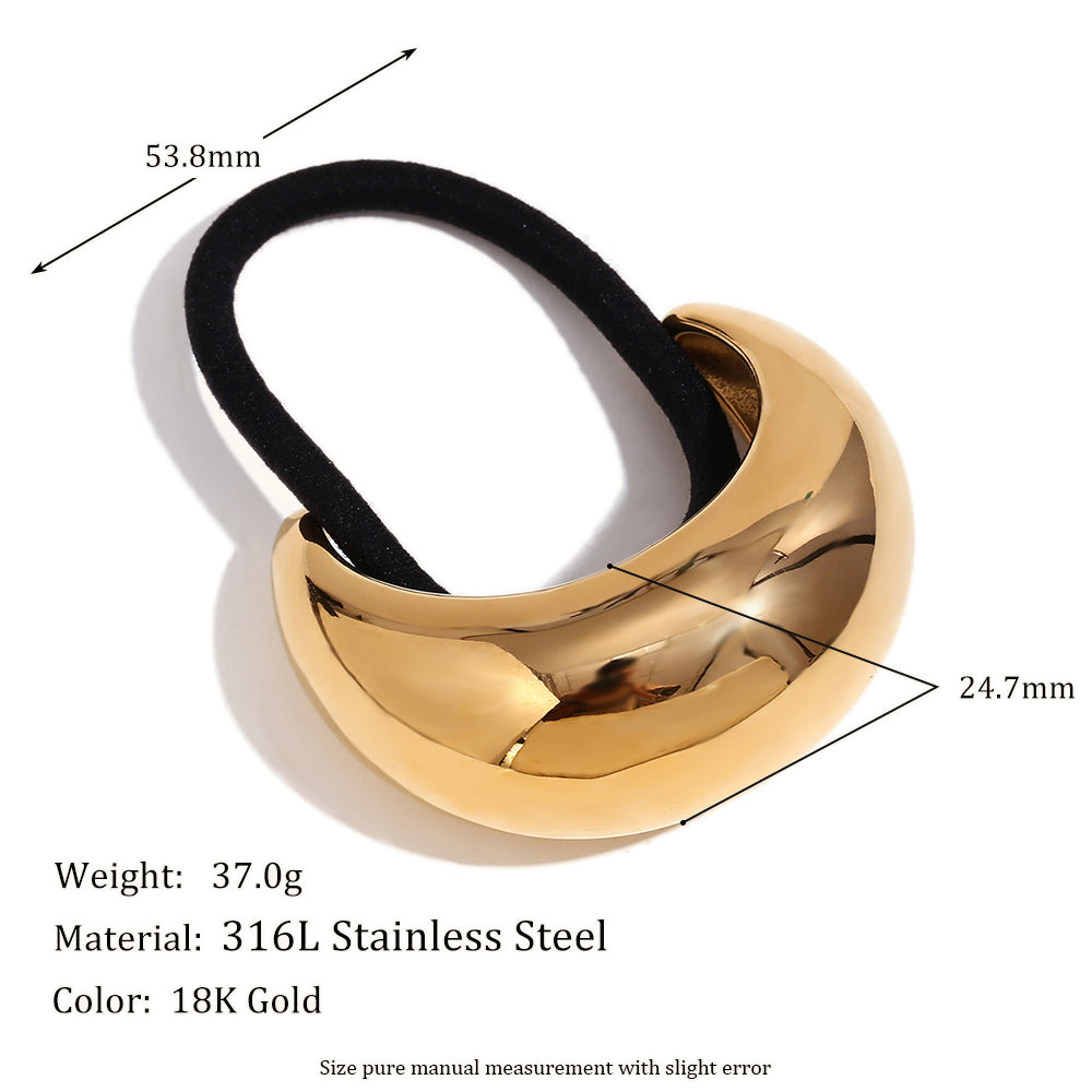 Ladies Large 18k Gold Glossy Moon Shape Stainless Steel Hair Band Charm
