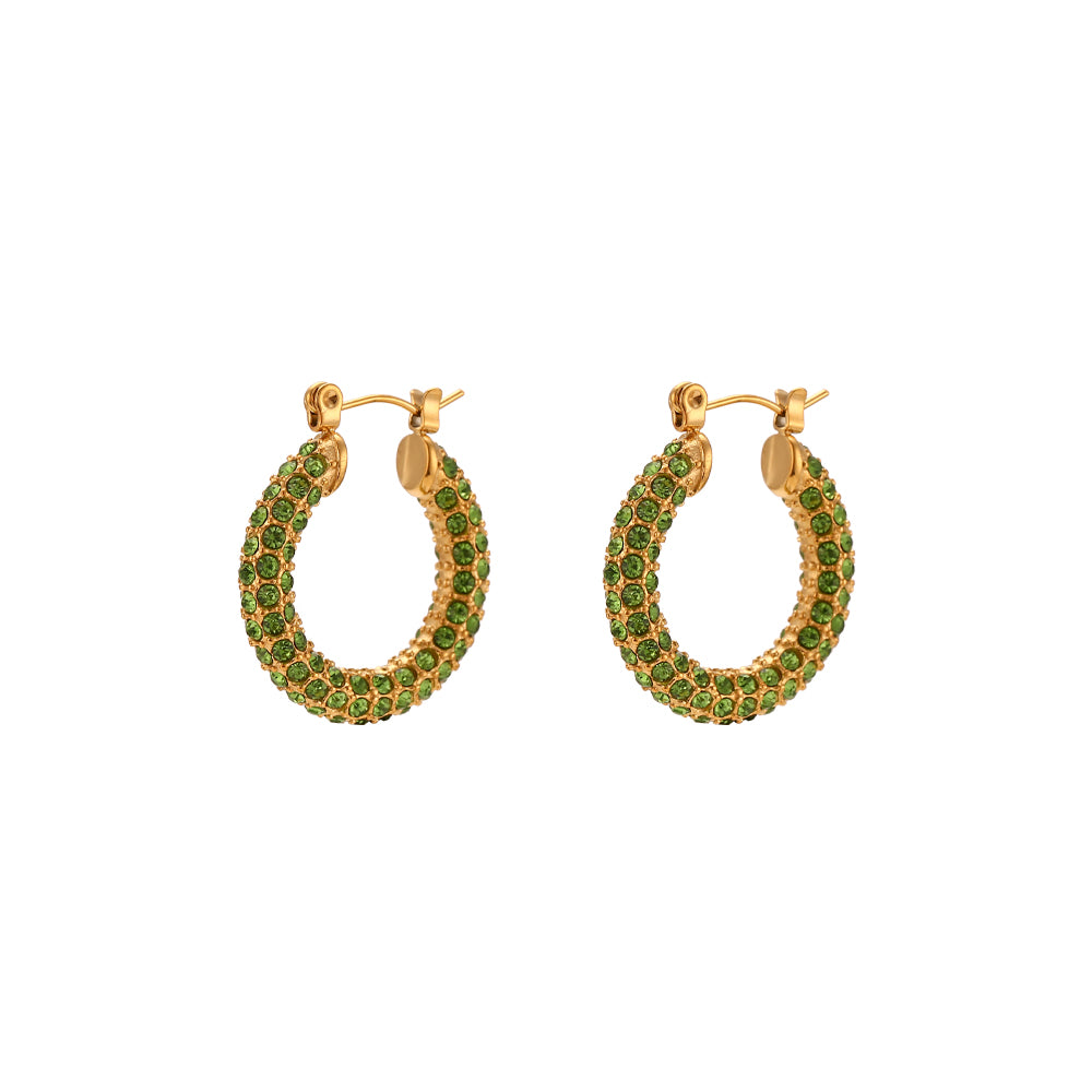 18k Gold Over Stainless Steel Waterproof CZ Shiny Hoop Luxury Earrings