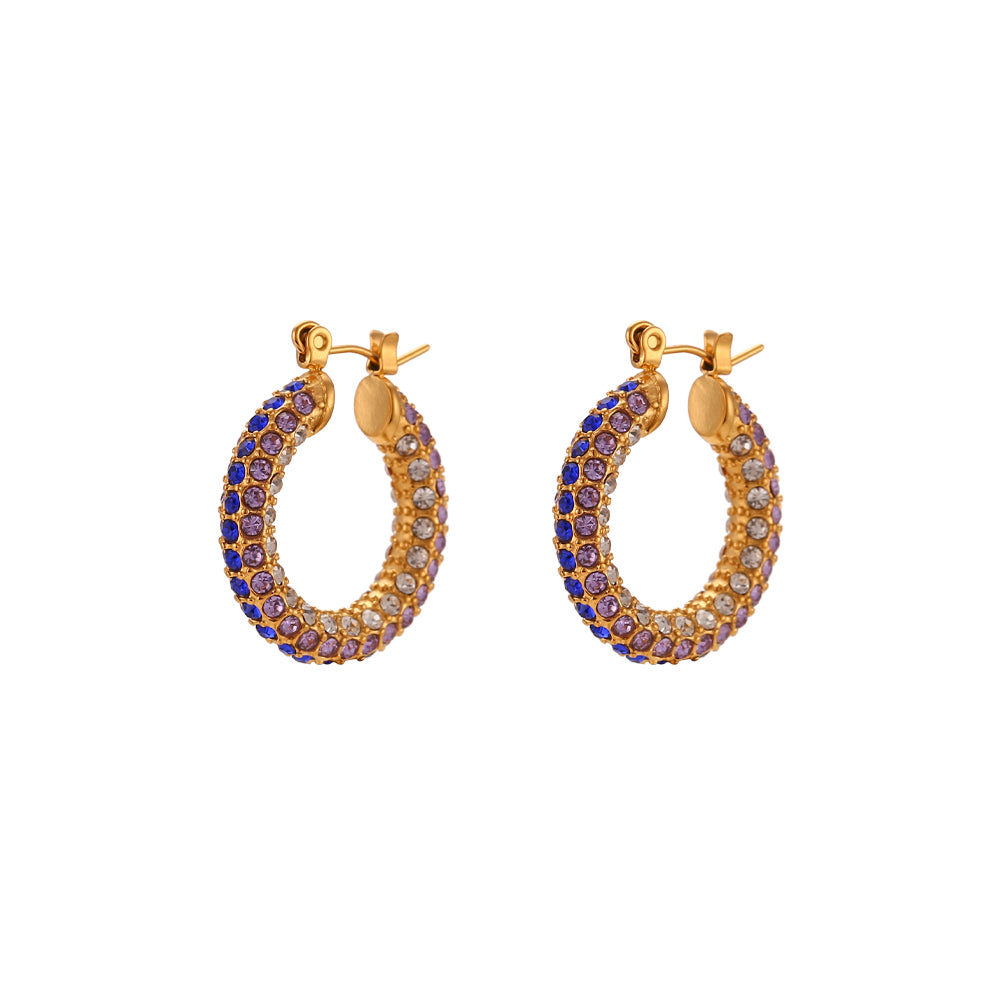 18k Gold Over Stainless Steel Waterproof CZ Shiny Hoop Luxury Earrings