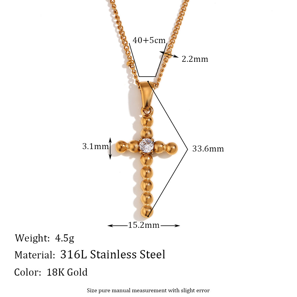 Ladies 18k Gold Silver Waterproof Tarnish Free Centerstone CZ Cross Pendant Necklace