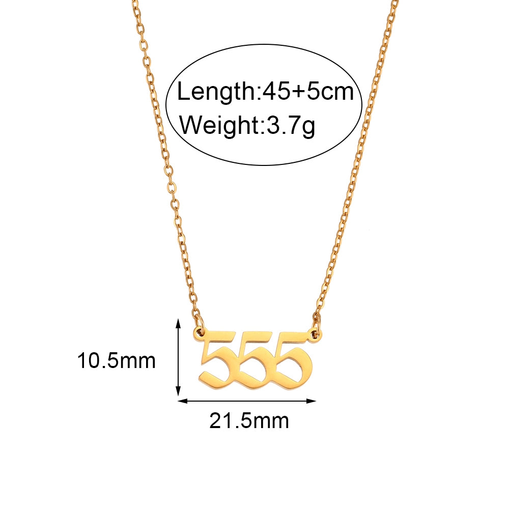 Ladies 18k Gold Waterproof Stainless Steel Angel Number Pendant Necklaces