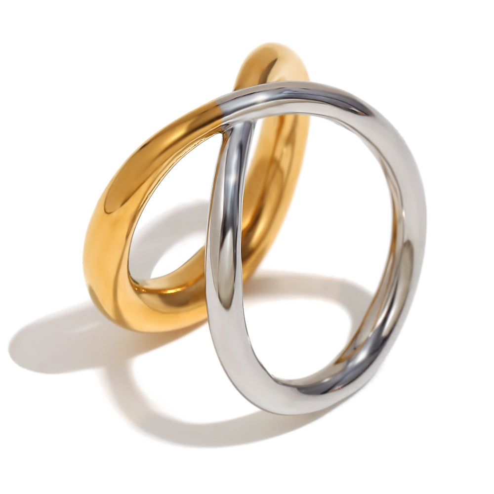 18k Gold Waterproof Stainless Steel Overlapping Double Color Stackable Rings