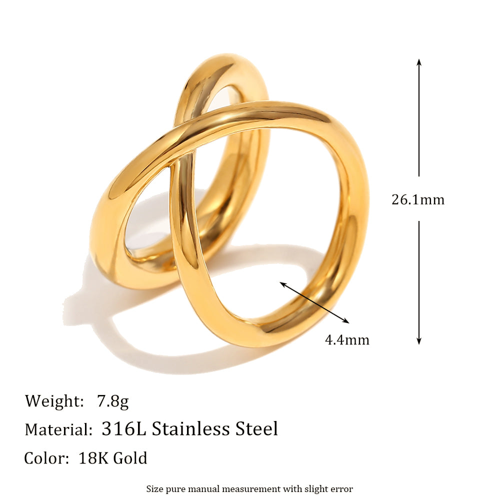 18k Gold Waterproof Stainless Steel Overlapping Double Color Stackable Rings