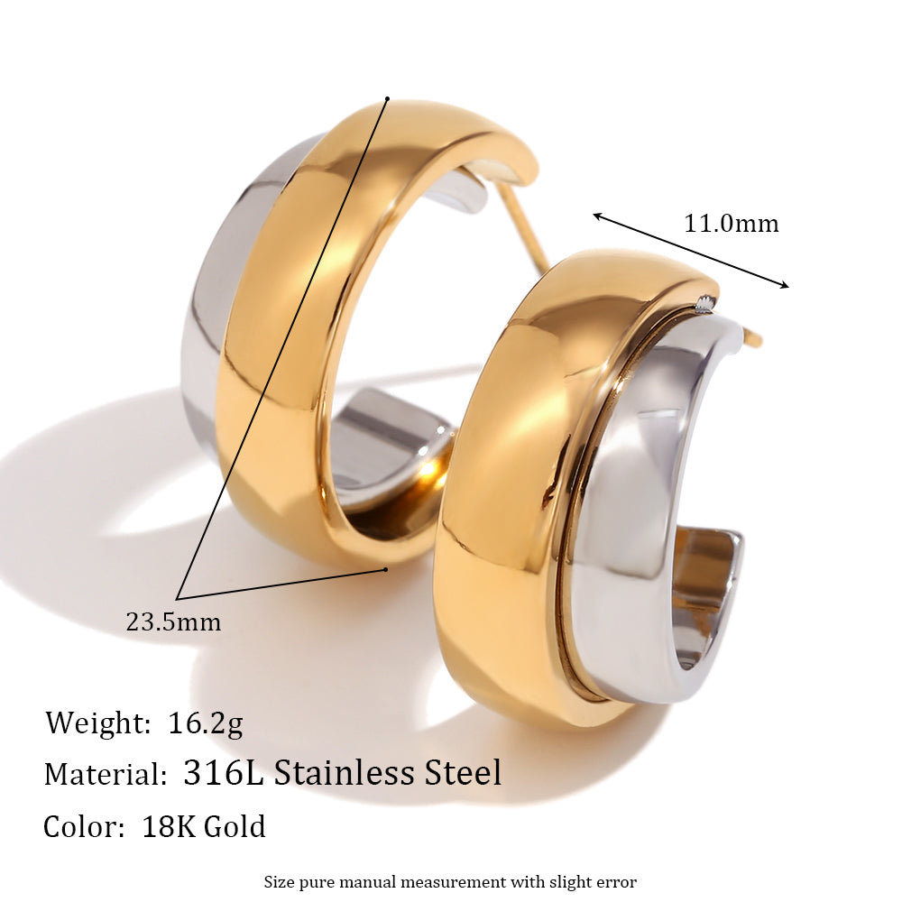 18k Gold Wrap Classic Circular Wave V-shaped Multi Layer Stainless Steel Earrings