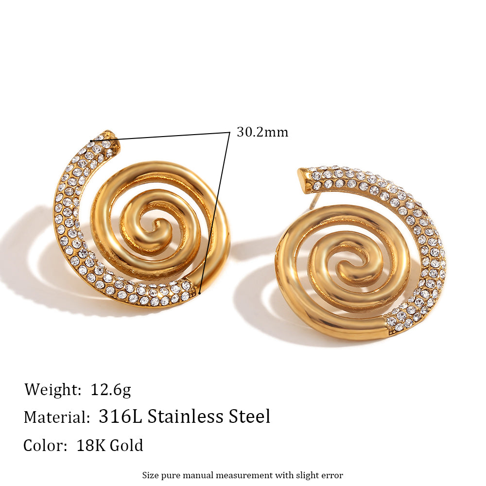 18k Gold Stainless Steel Spiral Conch Scallop White Braided Waterproof Bling Earrings