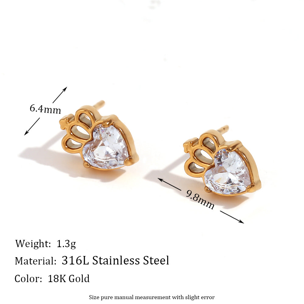 18k Gold Tarnish Free Mini CZ Flower Crown Horse Bling Stainless Steel Earrings