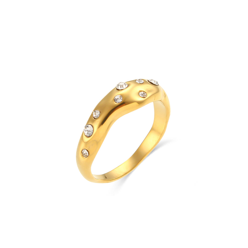 18k Gold Stainless Steel Art Deco Snake Waterproof CZ Crystal Ring