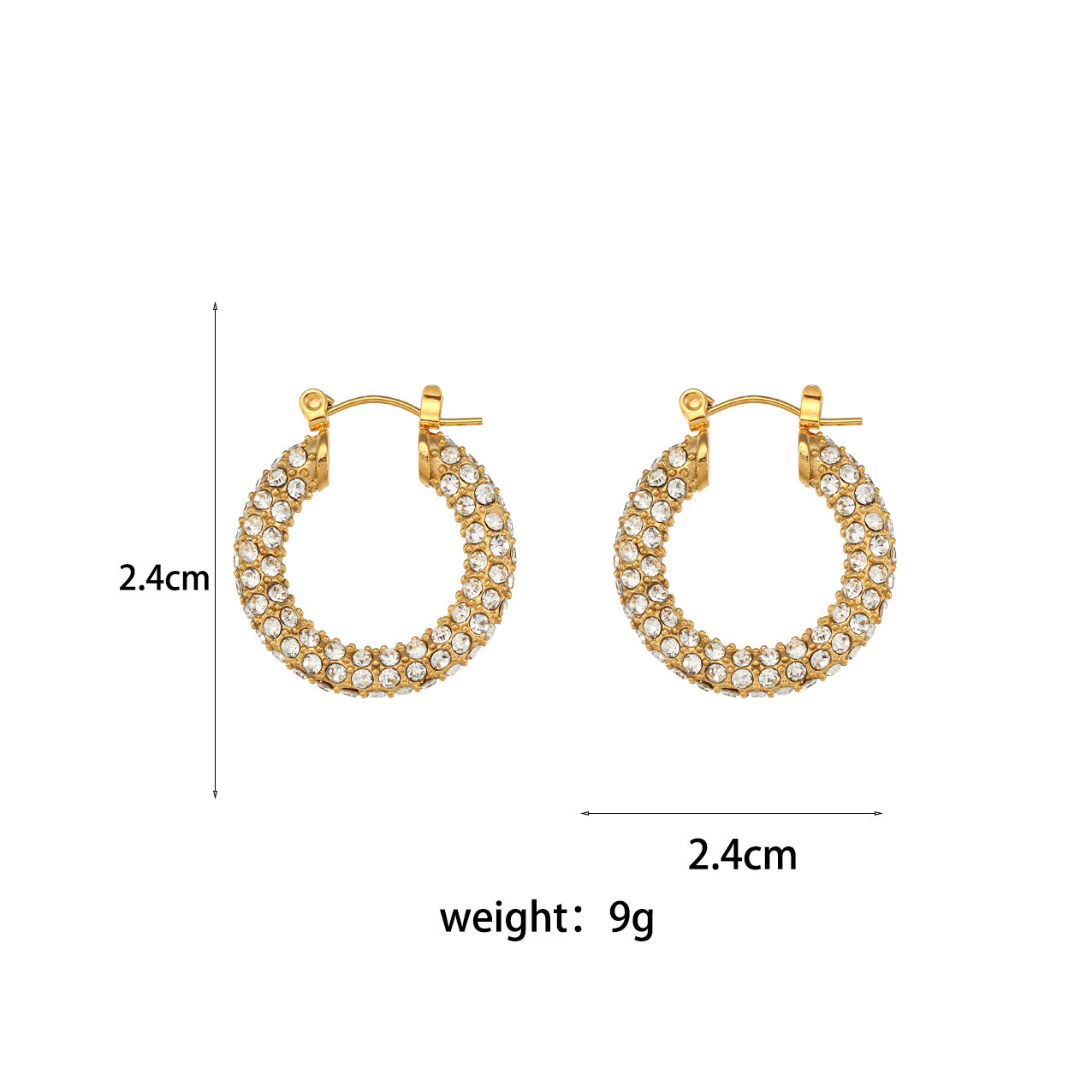 Waterproof Delicate Luxury 3A CZ Hoop 18k Gold Stainless Steel Earrings
