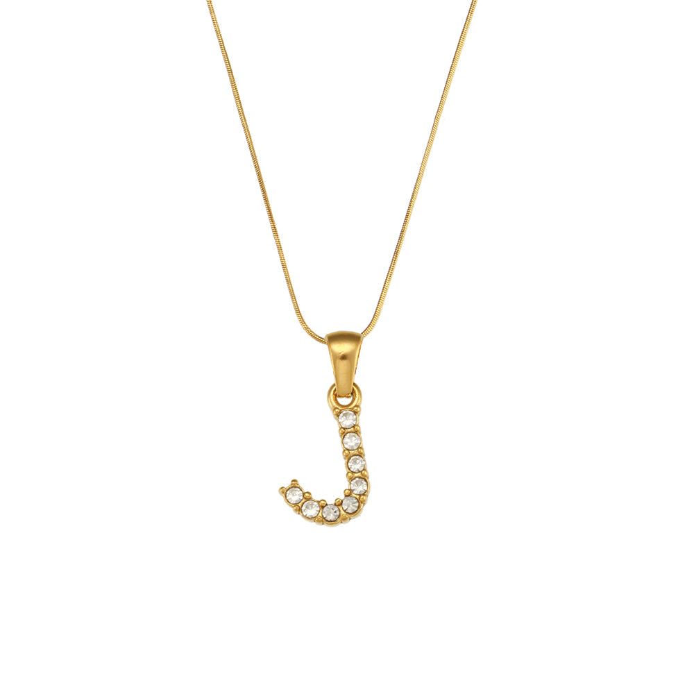 18k Gold Stainless Steel Thin Snake Chain 3A Zircon Stone Paved Initial Necklace