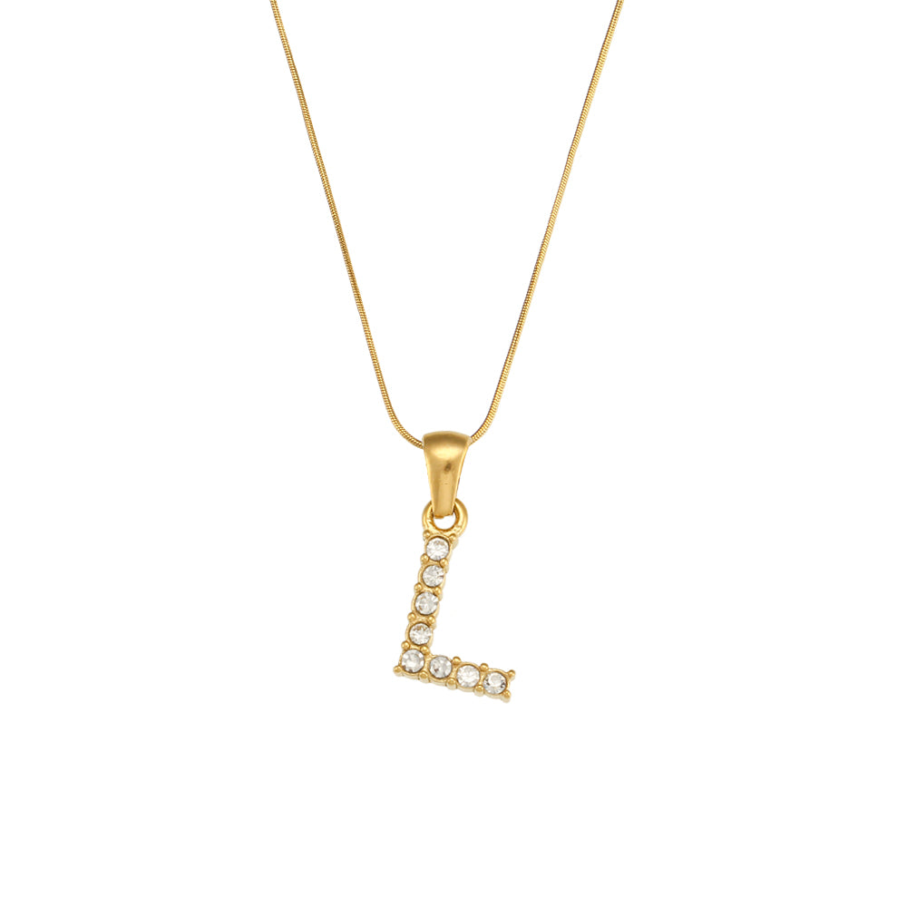 18k Gold Stainless Steel Thin Snake Chain 3A Zircon Stone Paved Initial Necklace