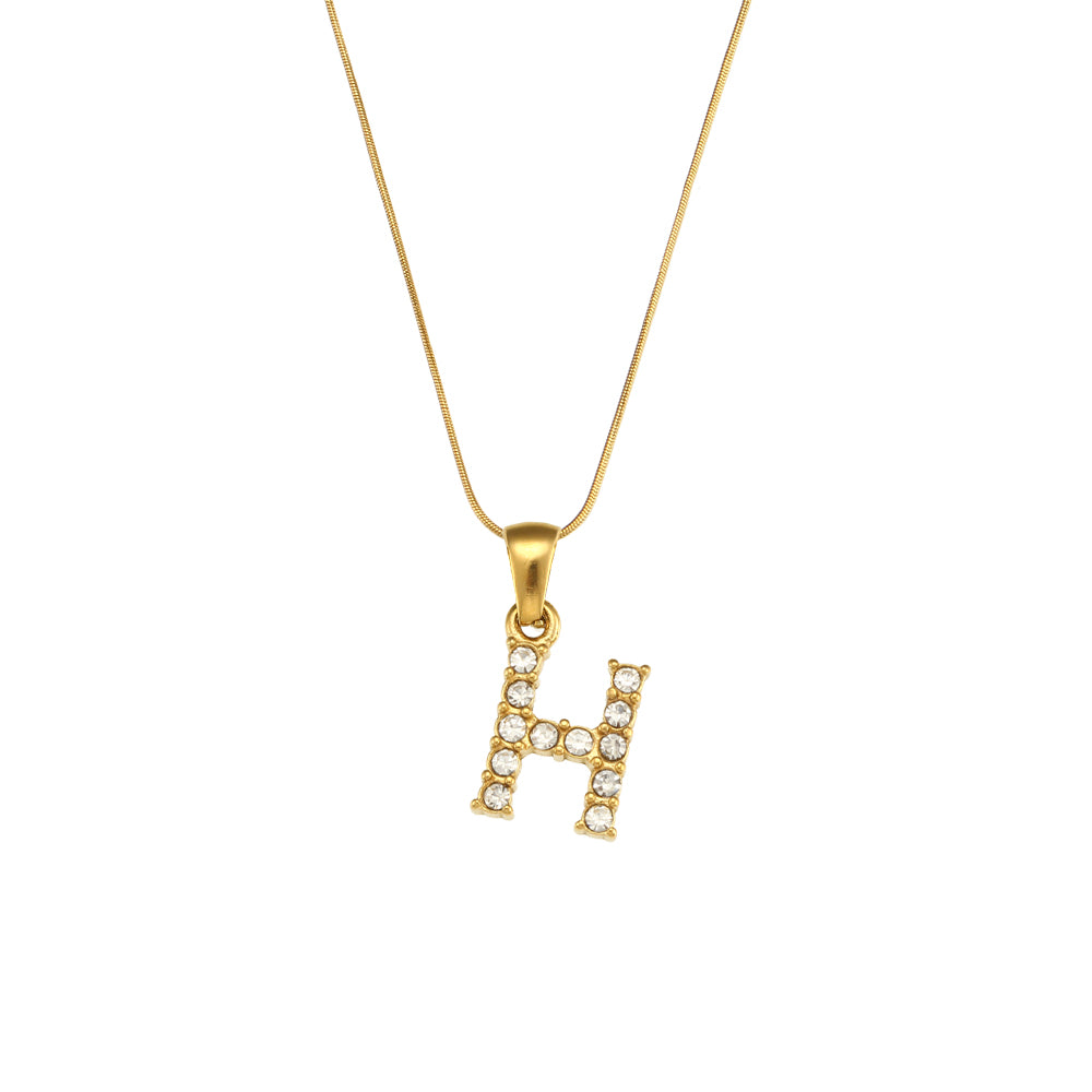 18k Gold Stainless Steel Thin Snake Chain 3A Zircon Stone Paved Initial Necklace