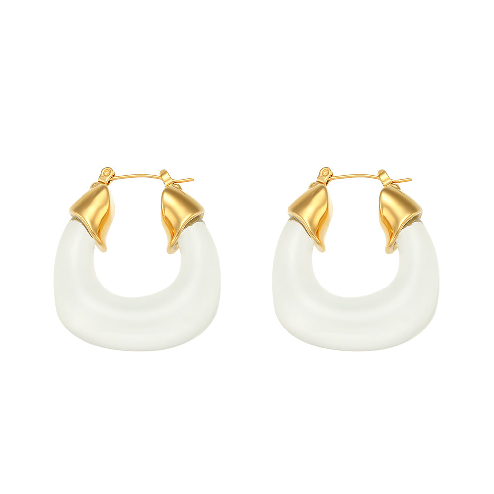 18k Gold Waterproof Chunky Clear White Green Tortoiseshell Acrylic Hoop Tarnish Free Earrings