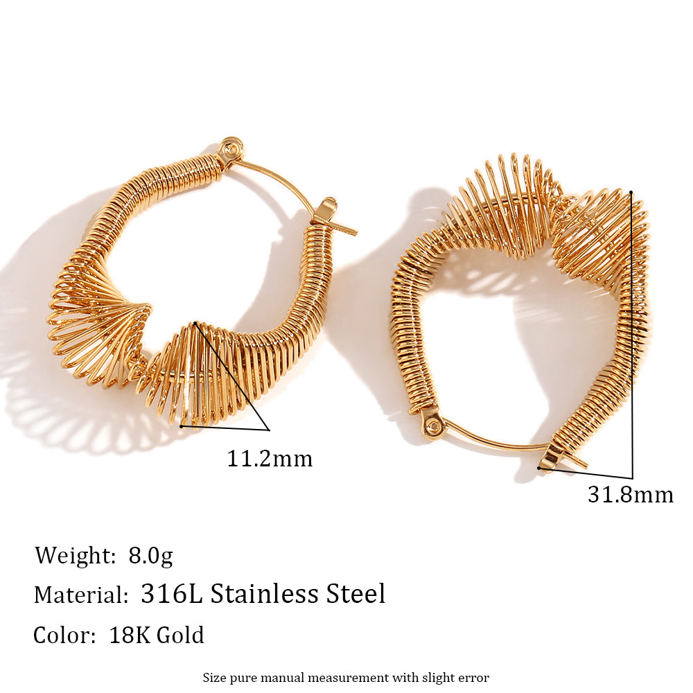 18k Gold O-shaped Street Wear Exaggerated Croissant Mini Hollow Stainless Steel Earrings