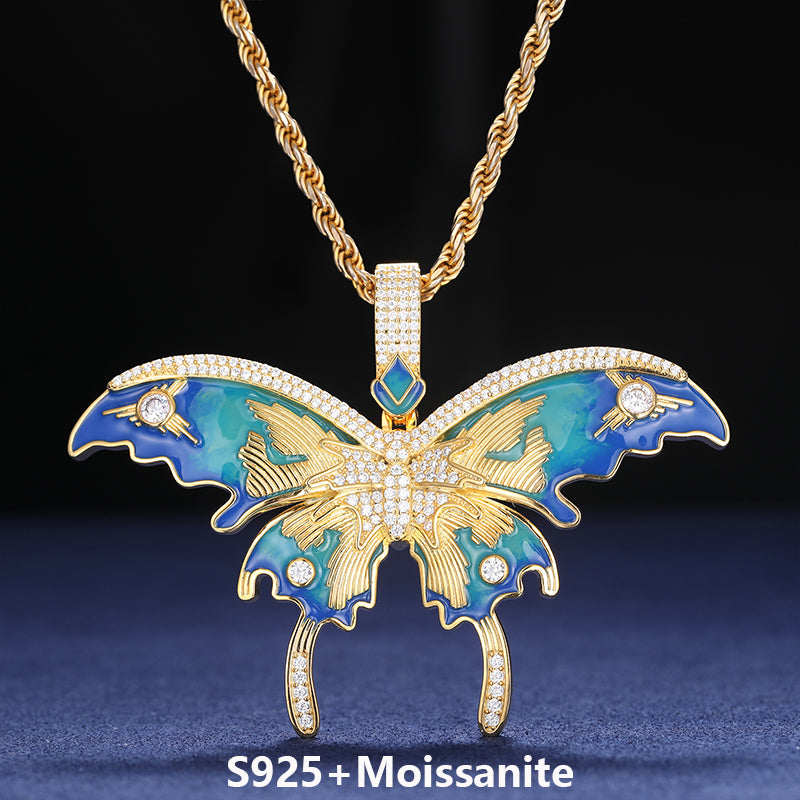 Butta | VVS Diamond Moissanite Certified Enamel Butterfly Sterling Silver Hip Hop Pendant