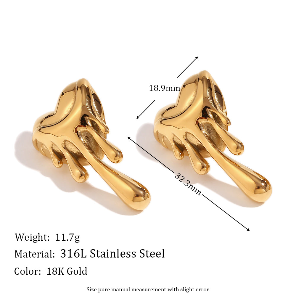 18k Gold Heart Melting Love Waterproof Stainless Steel Earrings