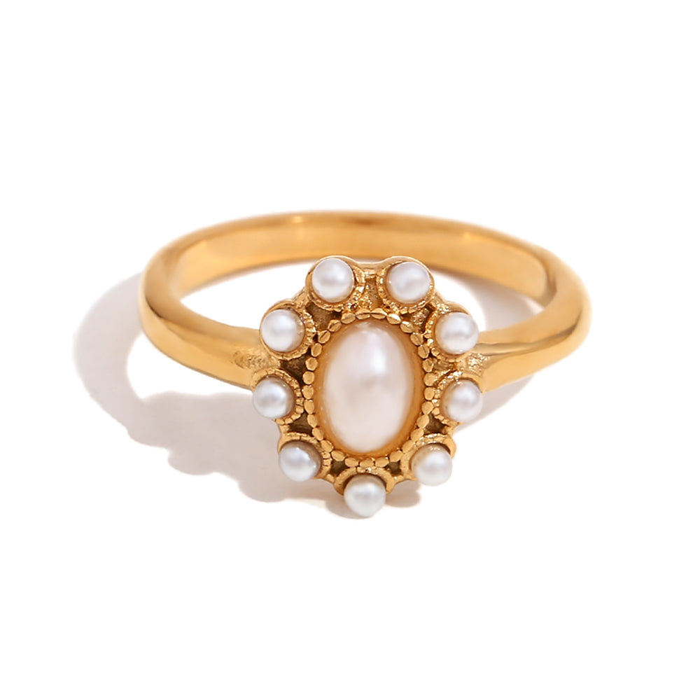 Elegant Imitation Pearl 18k Gold Water Resistant Stainless Steel Rings