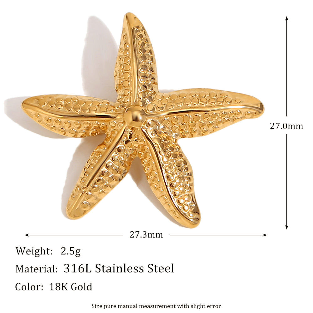 18k Gold Moon Starfish Imitation Pearl Heart Shell Stainless Steel Brooches