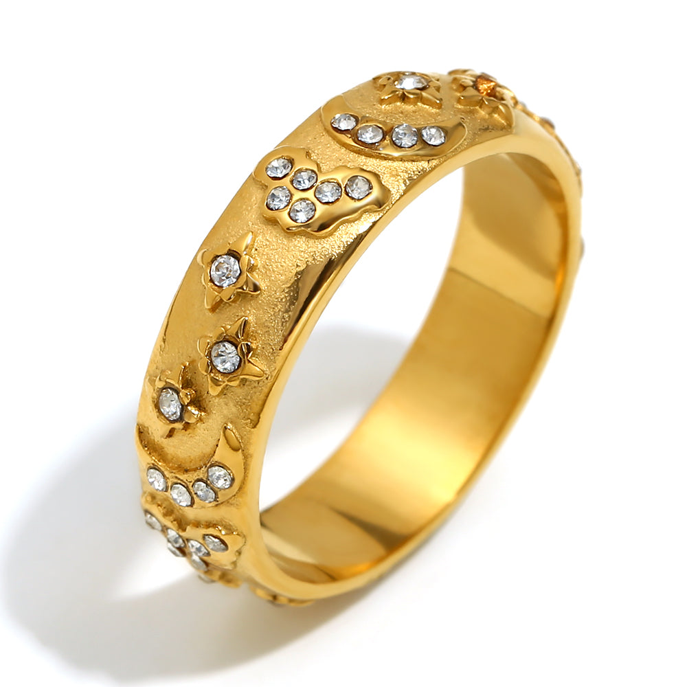 18k Gold Solid Stainless Steel Tarot Cards Waterproof CZ Bling Rings