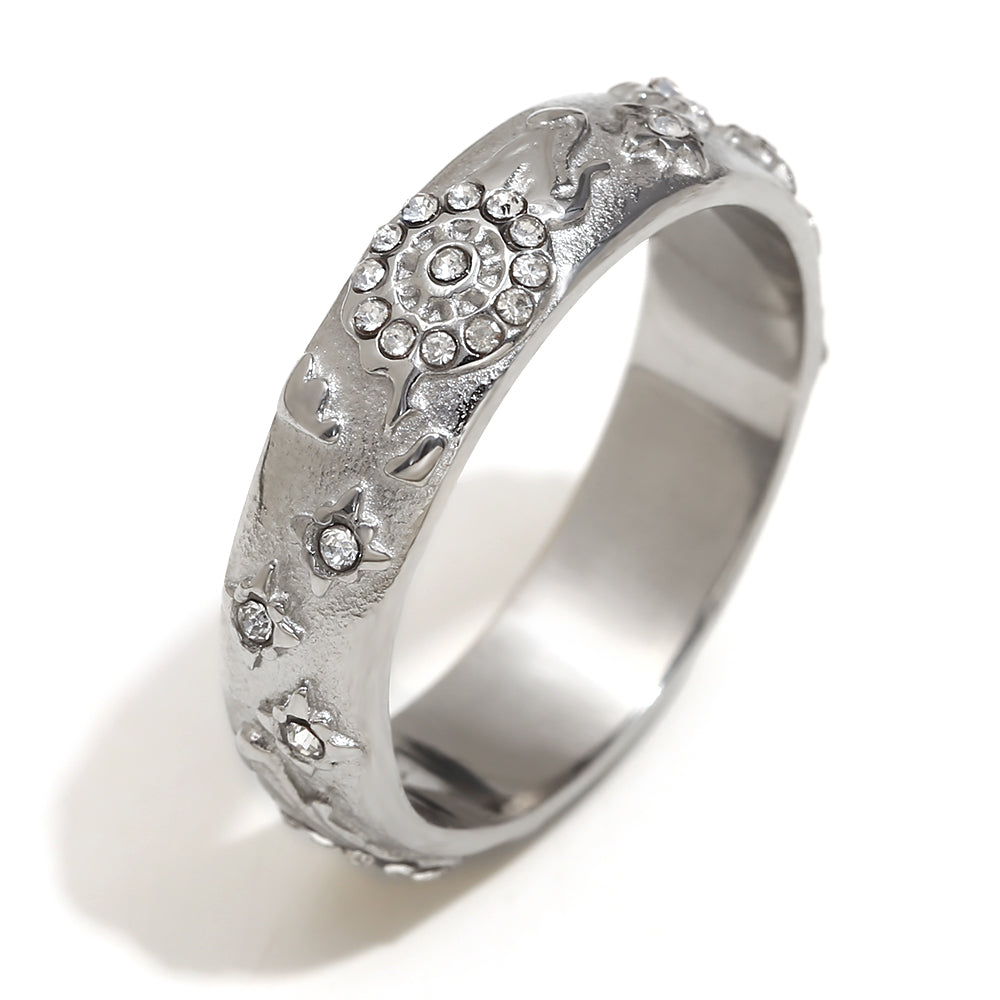 18k Gold Solid Stainless Steel Tarot Cards Waterproof CZ Bling Rings