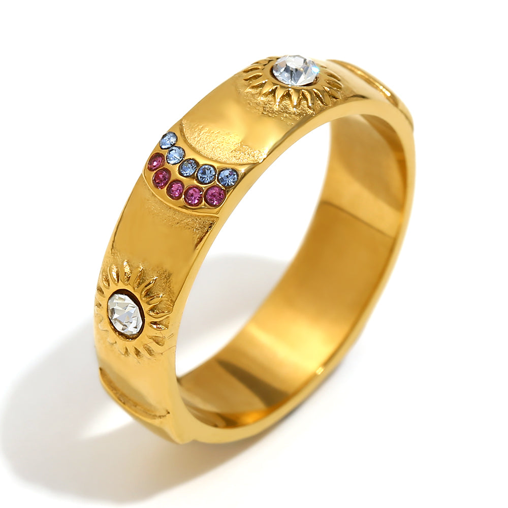 18k Gold Solid Stainless Steel Tarot Cards Waterproof CZ Bling Rings