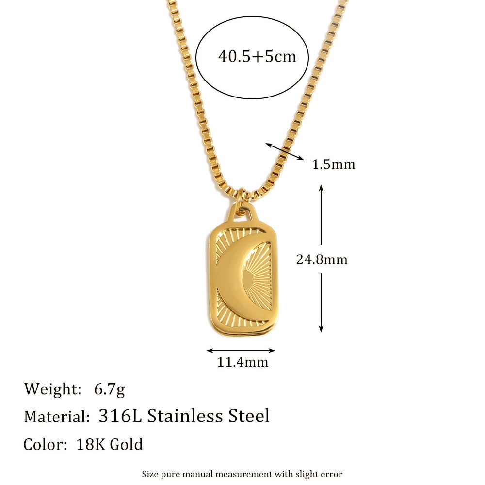 18k Gold Tarnish Free Design Stainless Steel Radiating Sun Moon Pendant Necklace