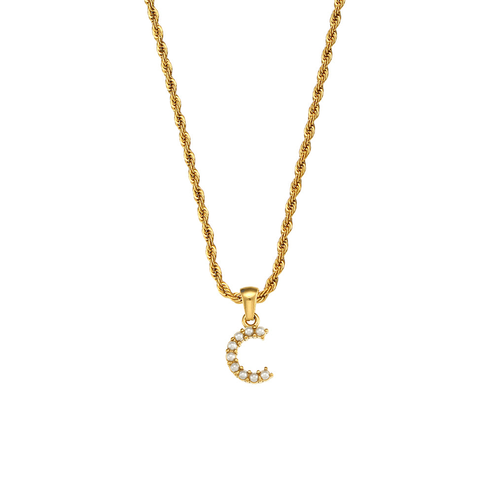 18k Gold No Fade Stainless Steel PVD Tarnish Free Elegant Pearl Letter Necklace