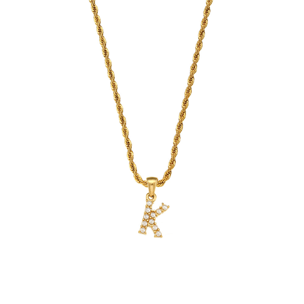 18k Gold No Fade Stainless Steel PVD Tarnish Free Elegant Pearl Letter Necklace