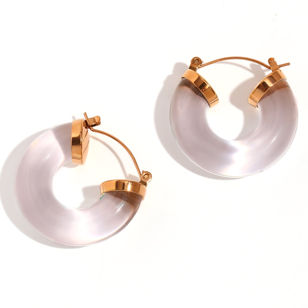 Ladies Acrylic Green Pink White Chunky 18k Gold Stainless Steel Acrylic Hoop Earrings