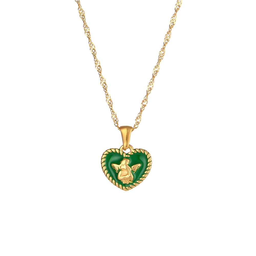 18k Gold Stainless Steel Tarnish Free Angel Heart Enamel Pendant Necklaces