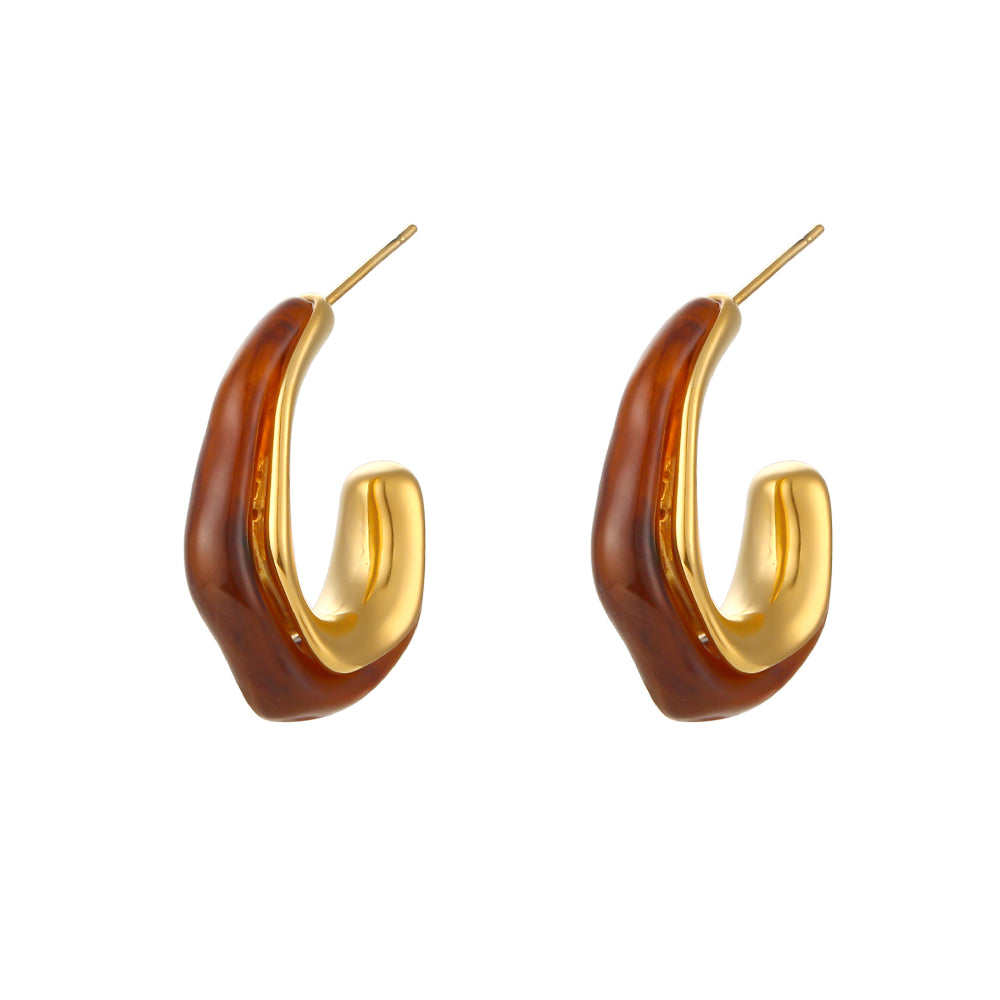18k Gold Stainless Steel Tarnish Free Resin Crystal Hoop Earrings