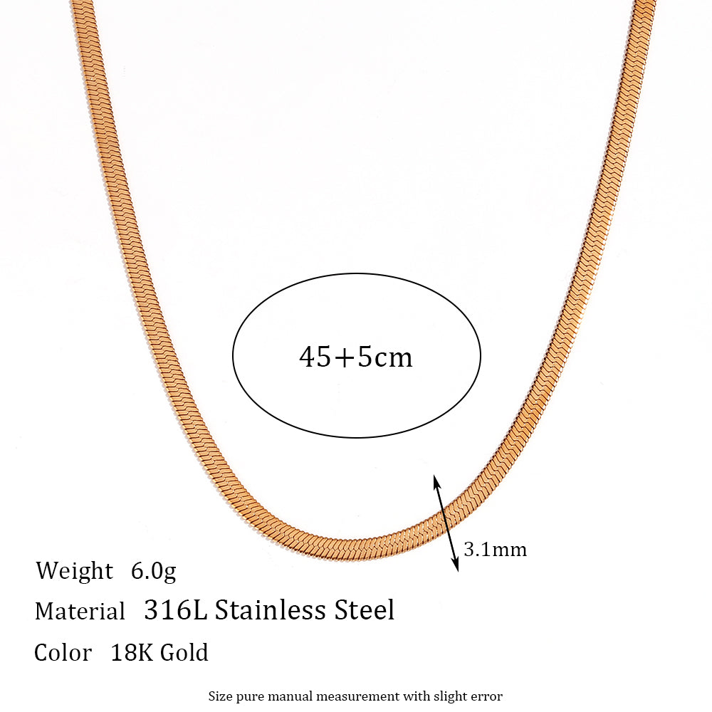 18k Gold Stainless Steel 3mm Herringbone Hip Hop Chain Necklace