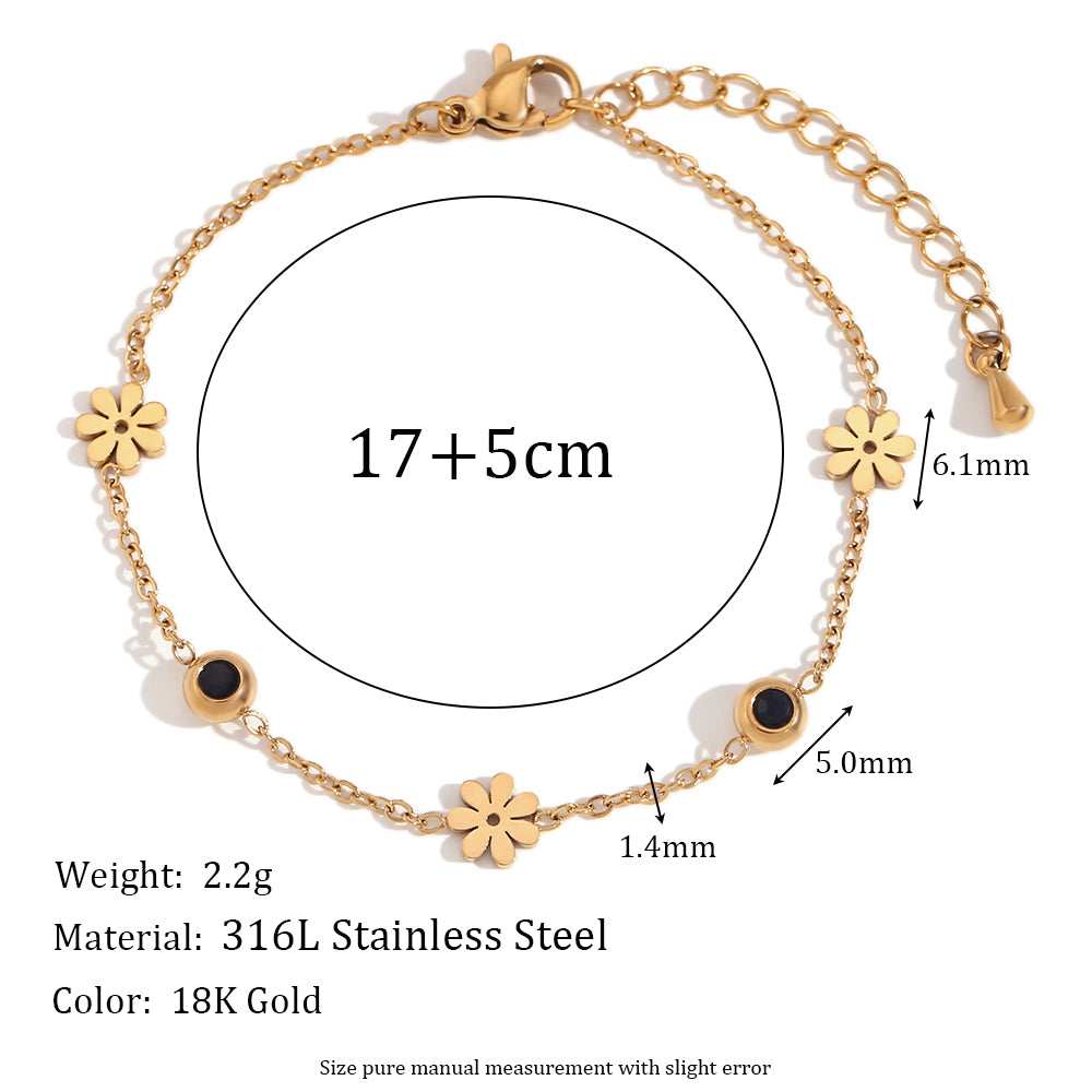 Ladies Double Sided Black and White Flower 18k Gold Stainless Steel Bracelet