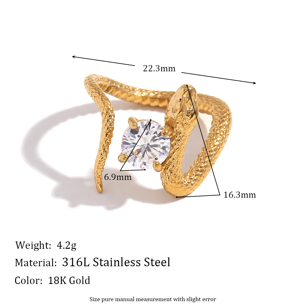 18k Gold Square Zirconium Snake Shaped Stainless Steel Rings