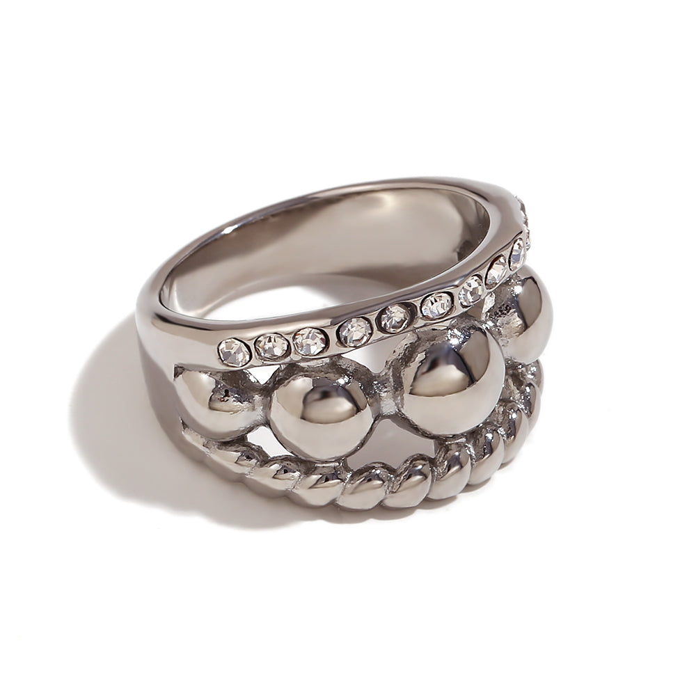 316L Stainless Steel Three Layer Round Bead Twists 18k Gold Waterproof Rings