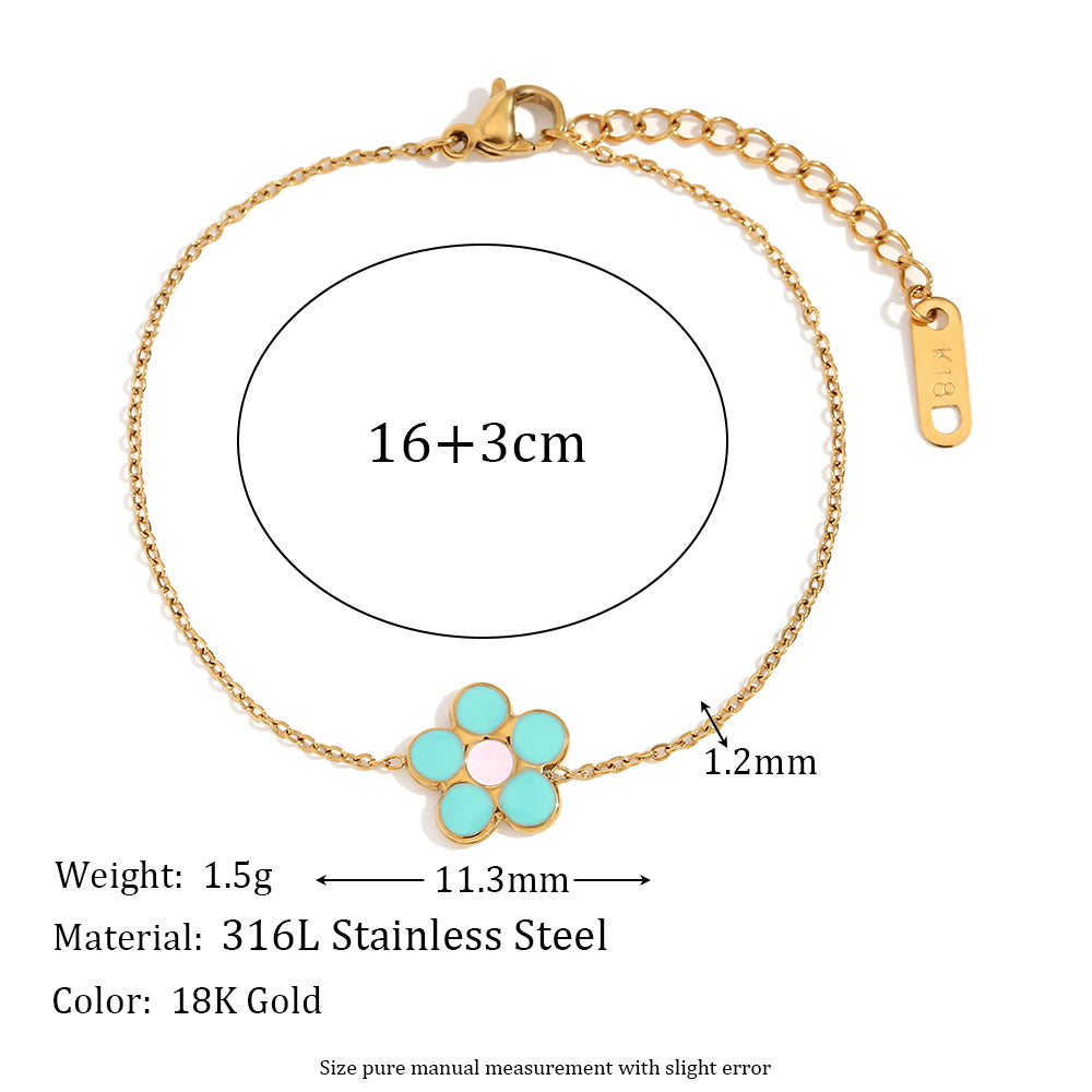 Waterproof Dainty Enamel Flower 18k Gold Stainless Steel Charm Bracelets