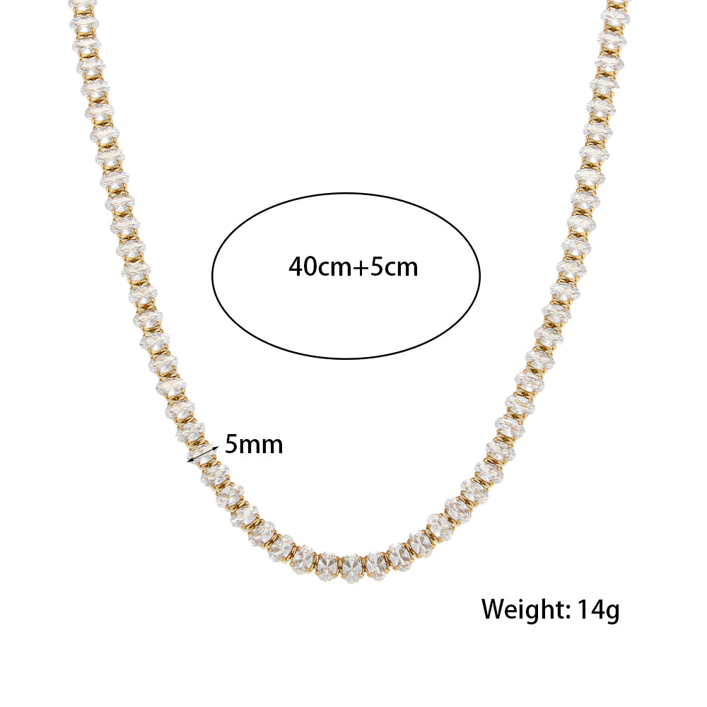 Ladies 18k Gold Waterproof Stainless Steel Marquise Oval CZ Tennis Necklace Bracelet Set