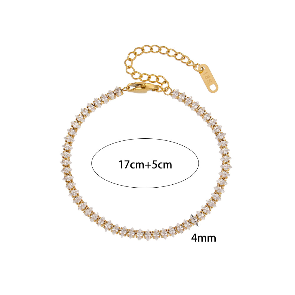 Ladies 18k Gold Waterproof Stainless Steel Marquise Oval CZ Tennis Necklace Bracelet Set