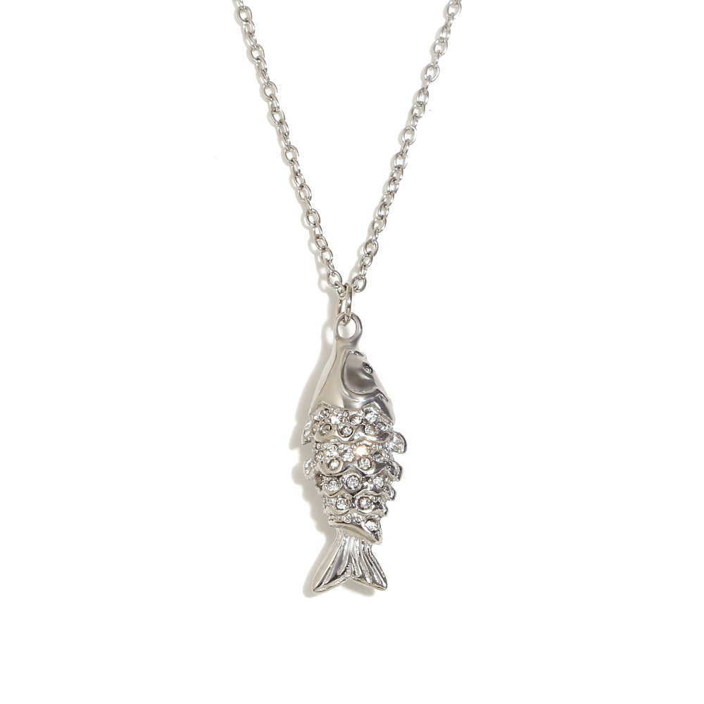 18k Gold Stainless Steel Rhinestone Koi Fish Waterproof Necklace Earring Jewelry Set