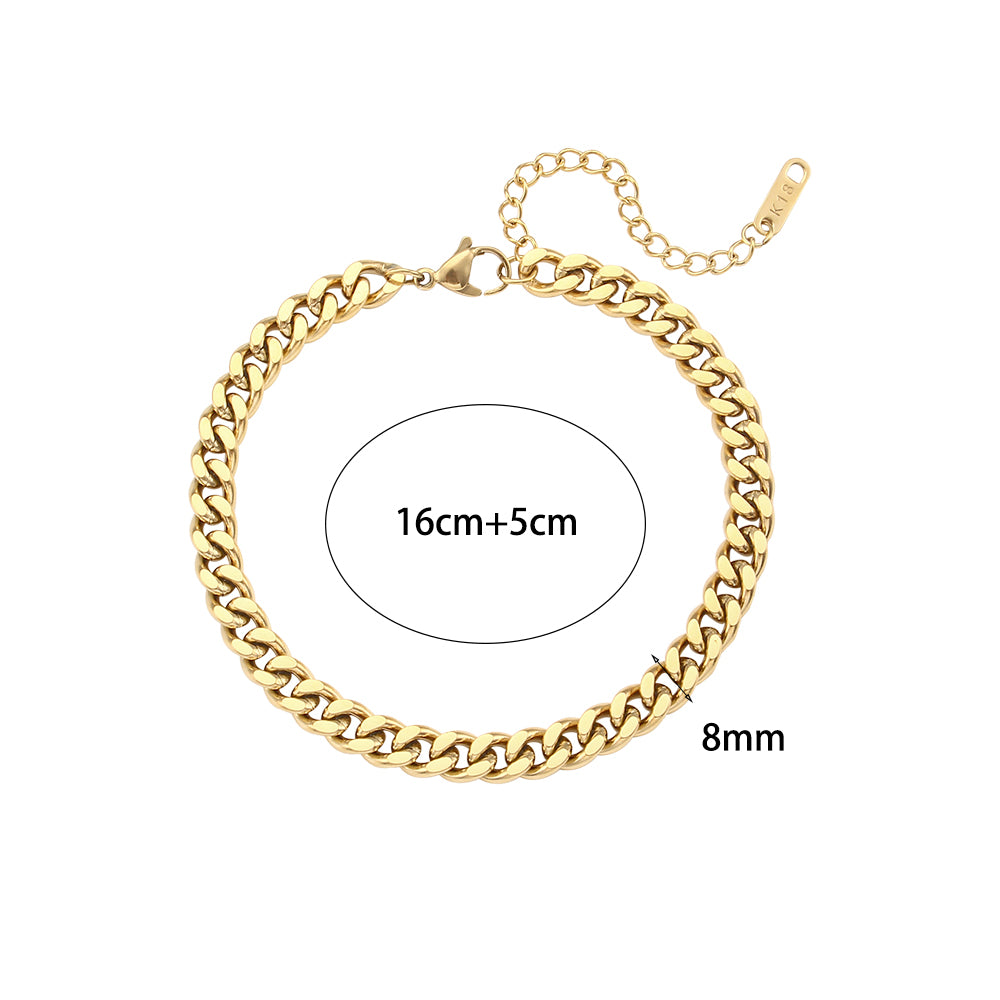 18k Gold No Fade Tarnish Free 2.5mm 6mm 8mm Cuban Link Ankle Anklet Bracelet