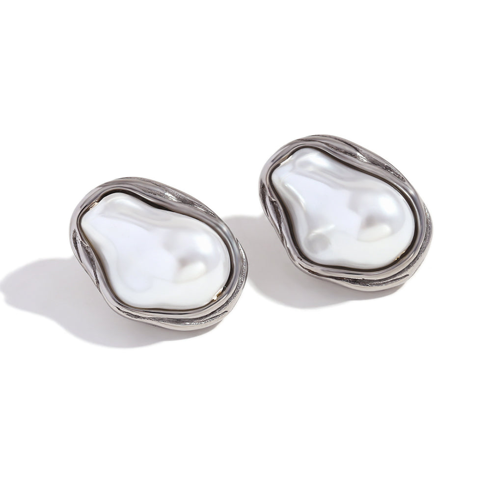 18k Gold Over Solid Stainless Steel Waterproof Imitation Pearl Patterned Earrings