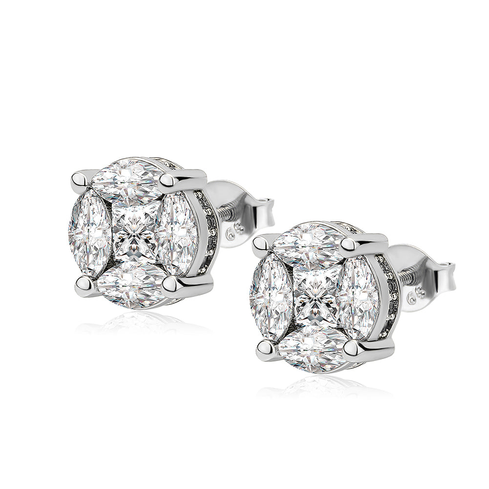 Iced 9MM Oval Cut VVS Diamond CZ Stone Screw Back Bling Earrings