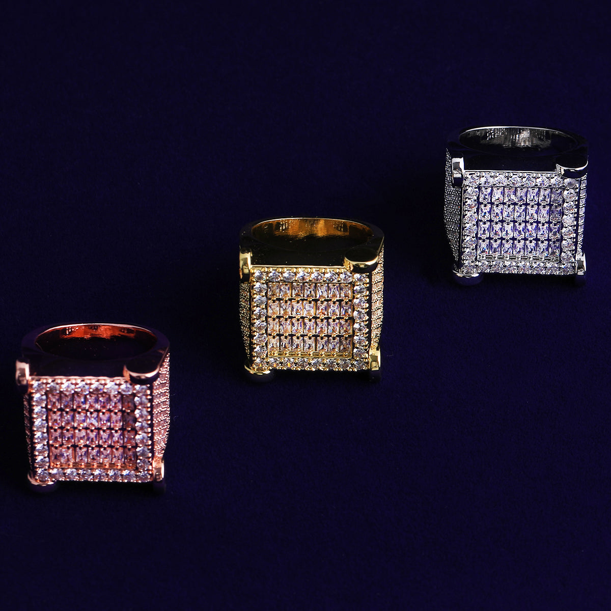 Locked In | VVS Diamond CZ Nailed Squared 24k 925 Silver Rose Gold Hip Hop Rings