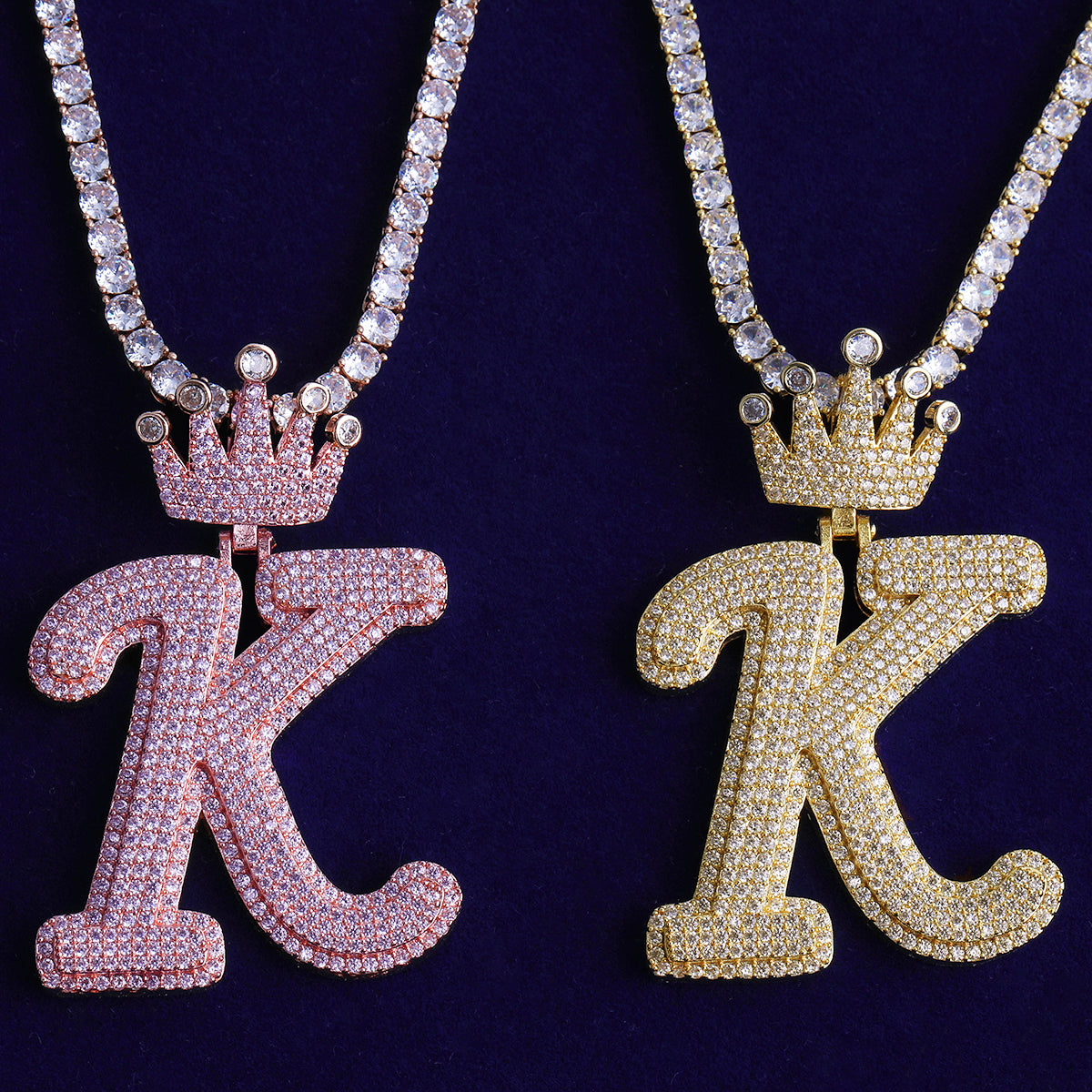 Special Kay | VVS Diamond CZ Crown Initial K 925 Silver Rose Gold 24k Hip Hop Pendant