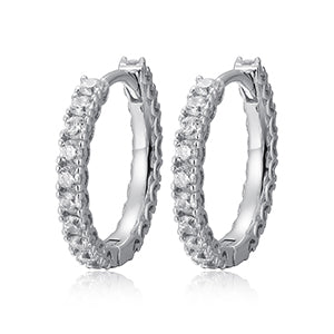 Hoop Classic | 925 Sterling Silver Prong Set Round Stud VVS Diamond CZ Hoop Earrings